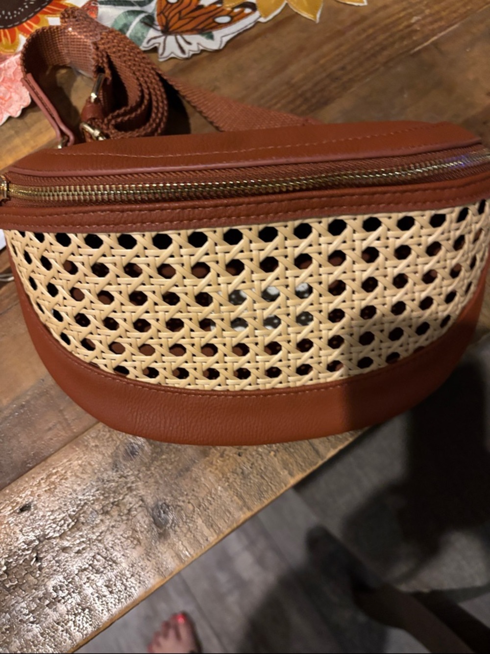 Woven Panel Brown Crossbody Belt Bag - Women universal thread nwt